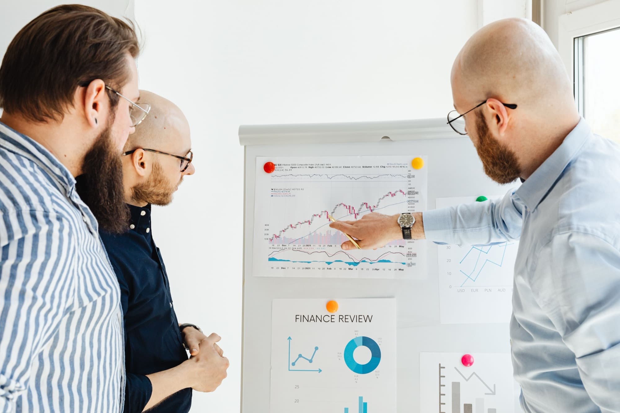 Advisors reviewing financial performance charts together
