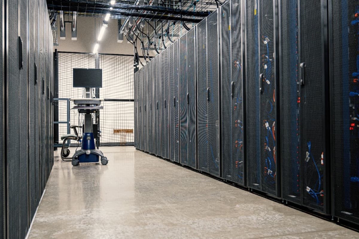 Data center with server racks and IT infrastructure