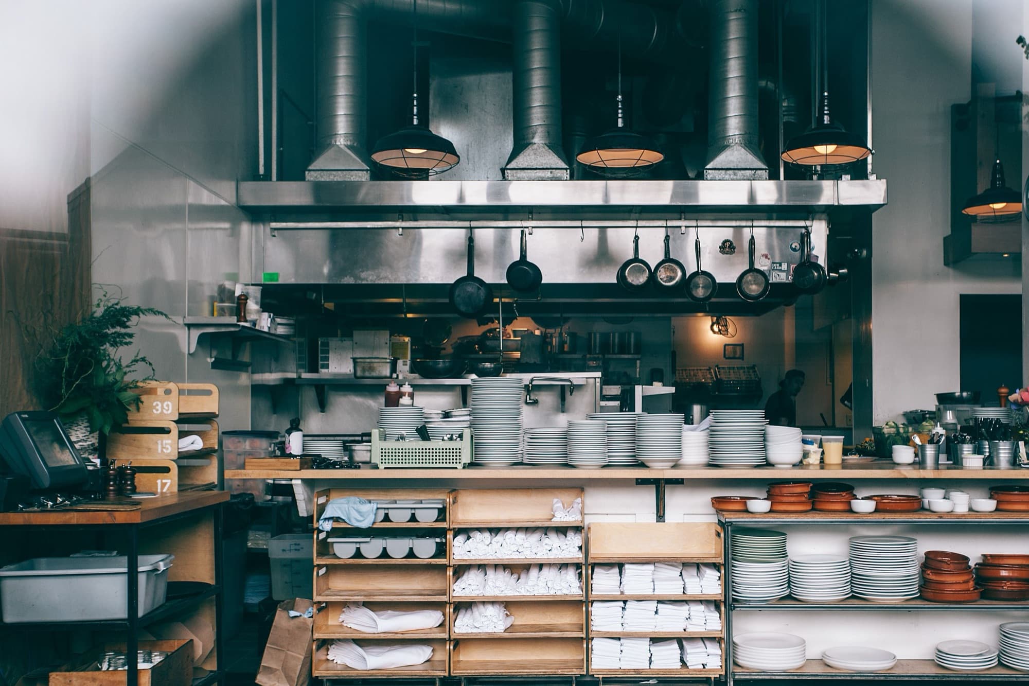 Busy commercial kitchen prepared for service